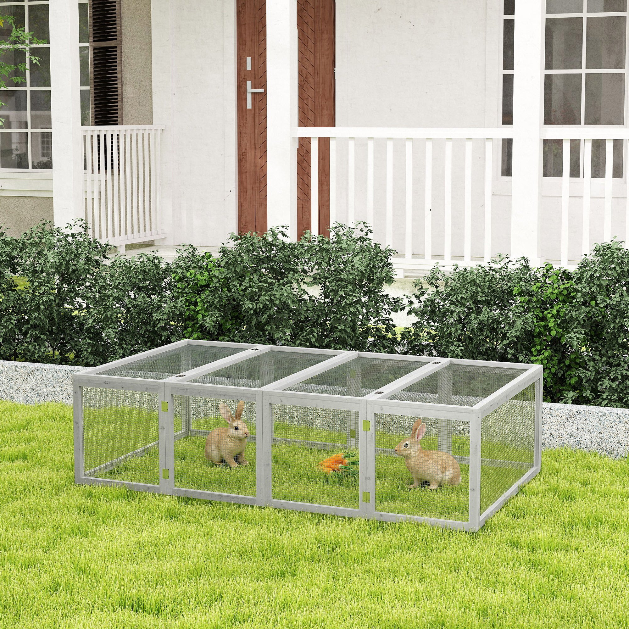 PawHut Large Rabbit Run, Wooden Rabbit Cage with Wire Mesh, Openable ...