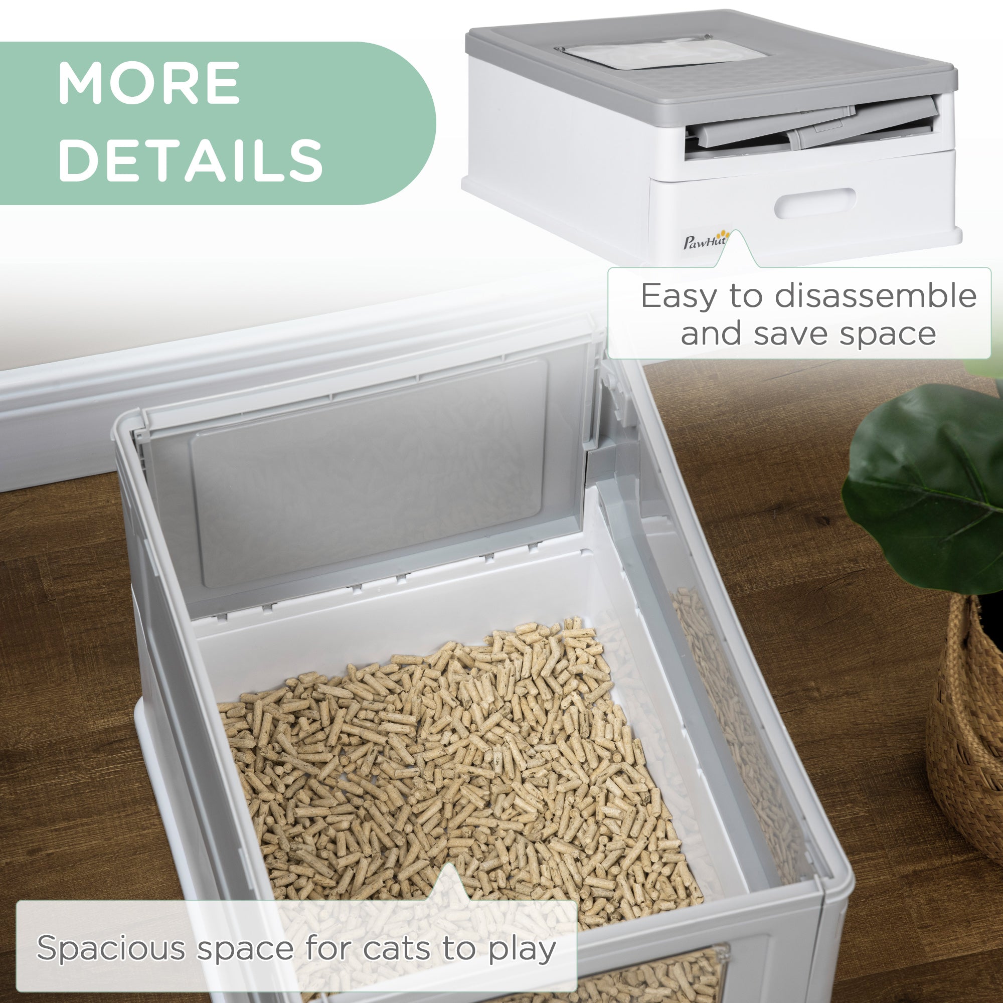 PawHut Fully Enclosed Cat Litter Box with Scoop, Hooded Cat Litter House with Drawer Type Tray, Foldable Smell Proof Cat Potty with Front Entry, Top Exit, Portable Pet Toilet with Large Space, Gray