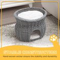 Load image into Gallery viewer, 2-Tier Wicker Cat House Elevated Pet Bed Basket Willow Kitten Tower Pet Den. Cozy Cave with Washable Cushions 56x37x40cm Grey
