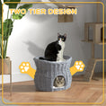Load image into Gallery viewer, 2-Tier Wicker Cat House Elevated Pet Bed Basket Willow Kitten Tower Pet Den. Cozy Cave with Washable Cushions 56x37x40cm Grey
