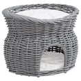Load image into Gallery viewer, 2-Tier Wicker Cat House Elevated Pet Bed Basket Willow Kitten Tower Pet Den. Cozy Cave with Washable Cushions 56x37x40cm Grey
