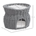 Load image into Gallery viewer, 2-Tier Wicker Cat House Elevated Pet Bed Basket Willow Kitten Tower Pet Den. Cozy Cave with Washable Cushions 56x37x40cm Grey
