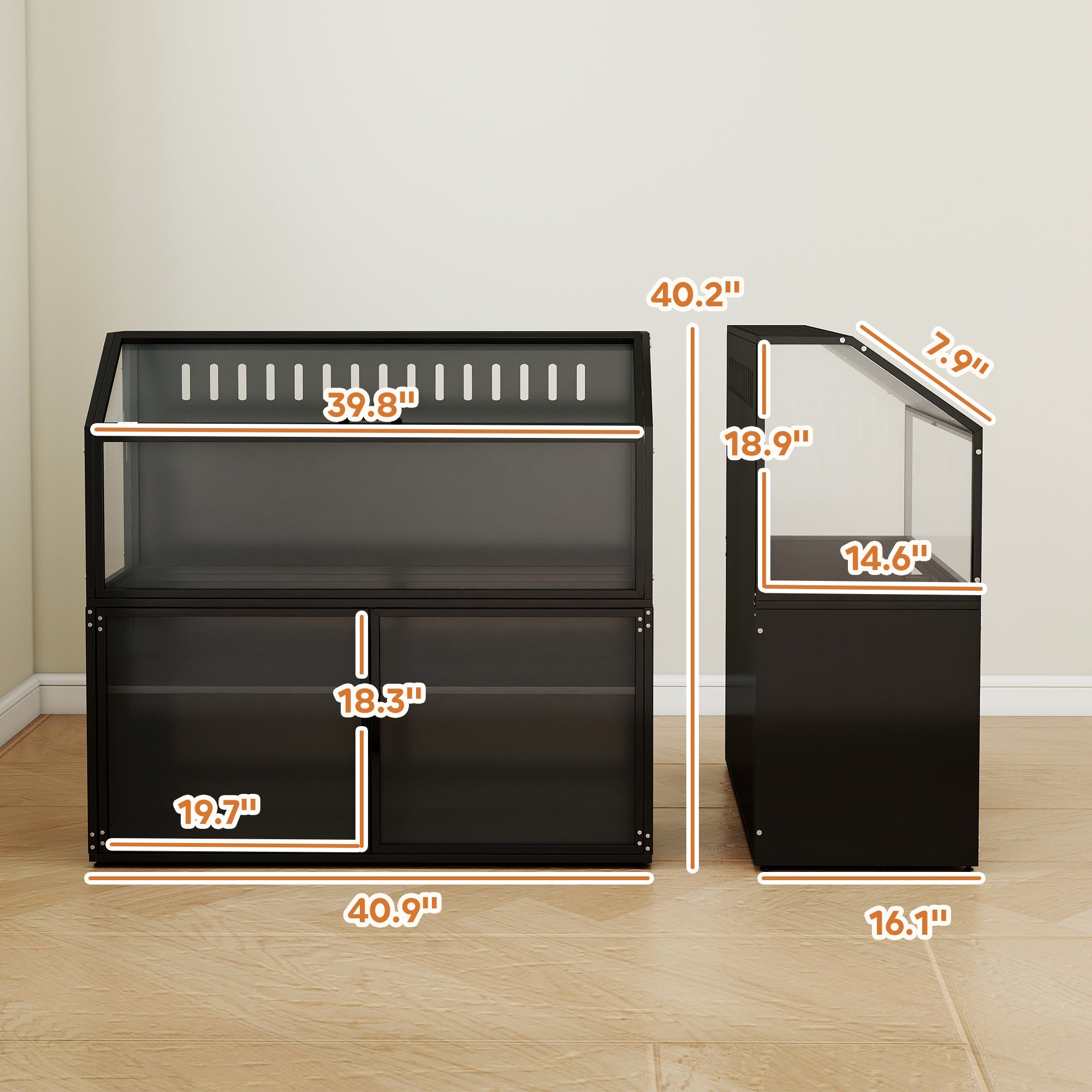 Hamster Cage with Storage Cabinet, Small Animal Cage with Easy View Acrylic Panels and Openable Top, Large Guinea Pig Habitat for Rat, Hedgehog, Gerbil, 41" x 16" x 40" H, Black