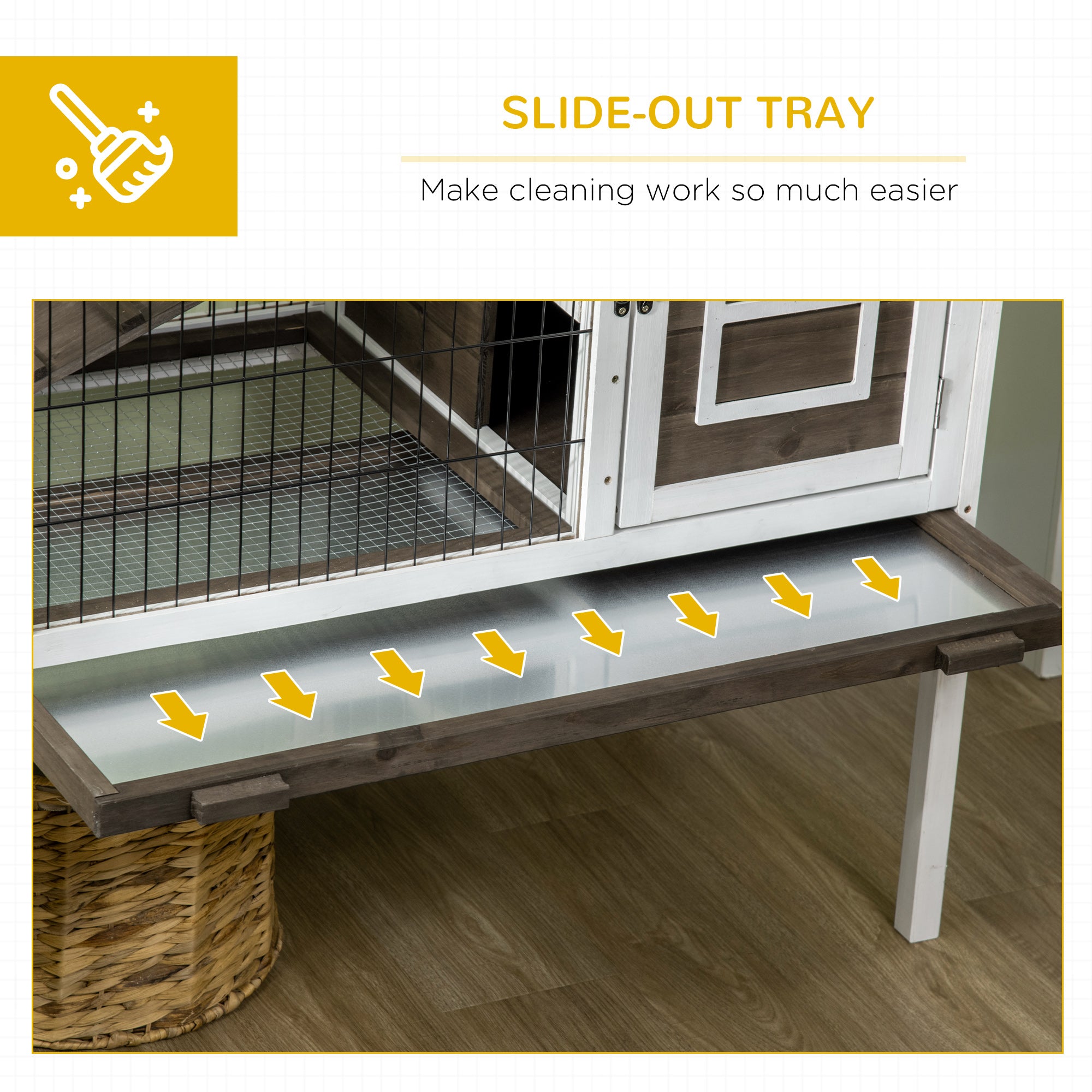 Rabbit Hutch, Indoor Elevated Bunny Cage with Run, Ladder, Slide-Out Tray and Lockable Doors, Rabbit House Guinea Pig Cage with Dual-Height Design, Coffee