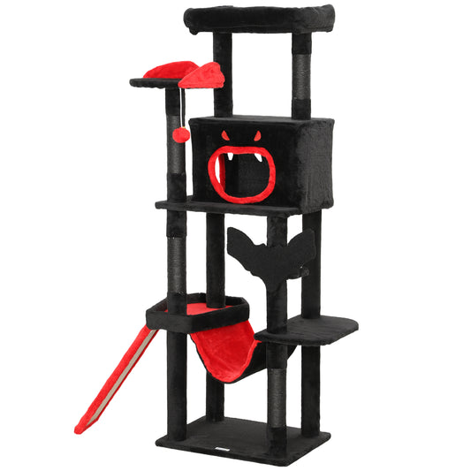 Gothic Cat Tree, 60" Multi-Level Cat Tower for Indoor Kittens Large Adult with Coffin Bed, Sisal Scratching Posts & Ramp, Condo, Hammock, Perches, Dangling Toys, Black