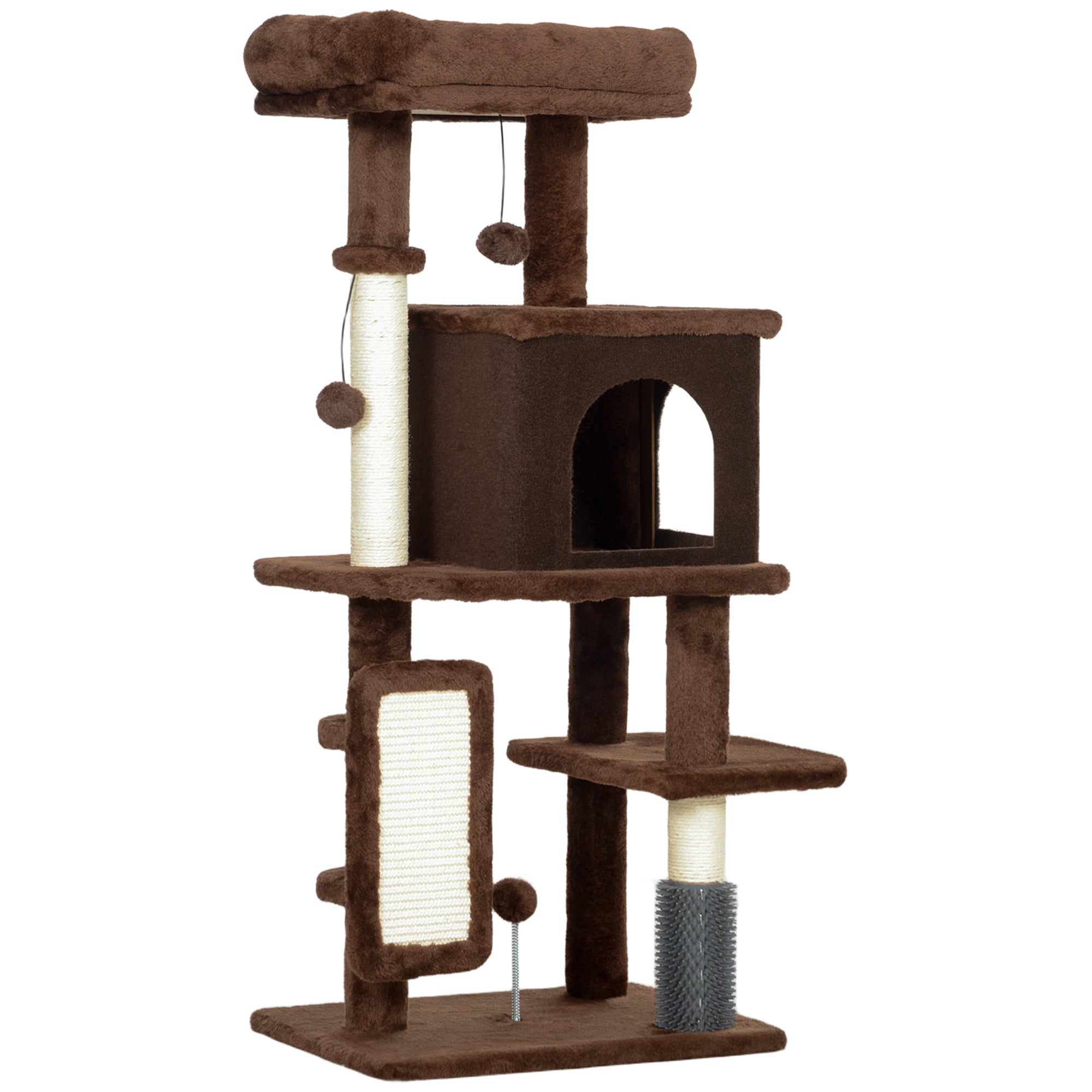 Cat Tree for Large Cat Adults, 41 Inch Cat Tower for Indoor Cats w/ Scratching Posts, Cat Bed, Condo, Grooming Brush, Jumping Platforms, Toy Balls, Anti-tip Kit, Brown