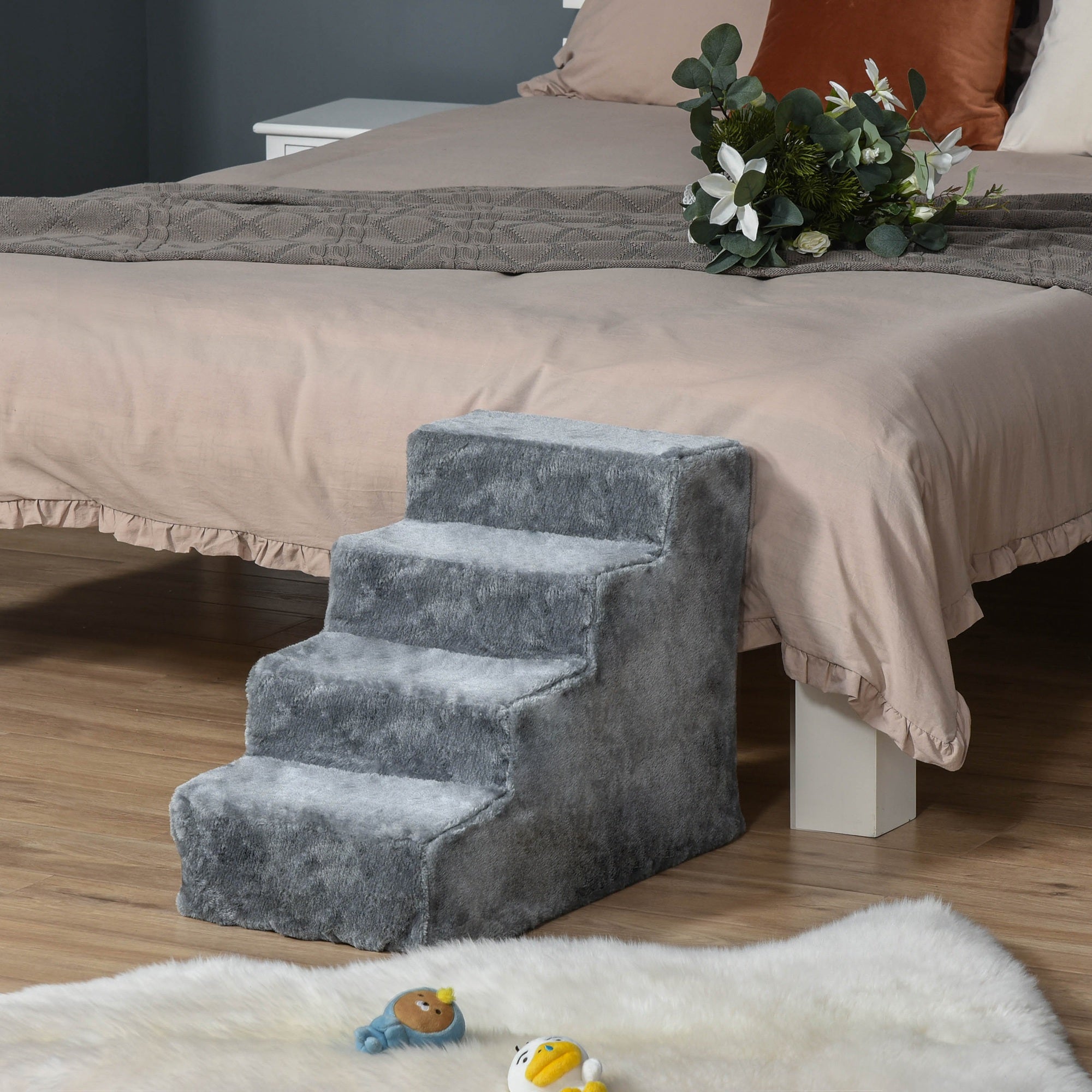 Pet Steps Ladder for Cats and Dogs, Pet Stairs, Ladder for Climbing on Bed, Sofa with Removable Cover, Light Grey