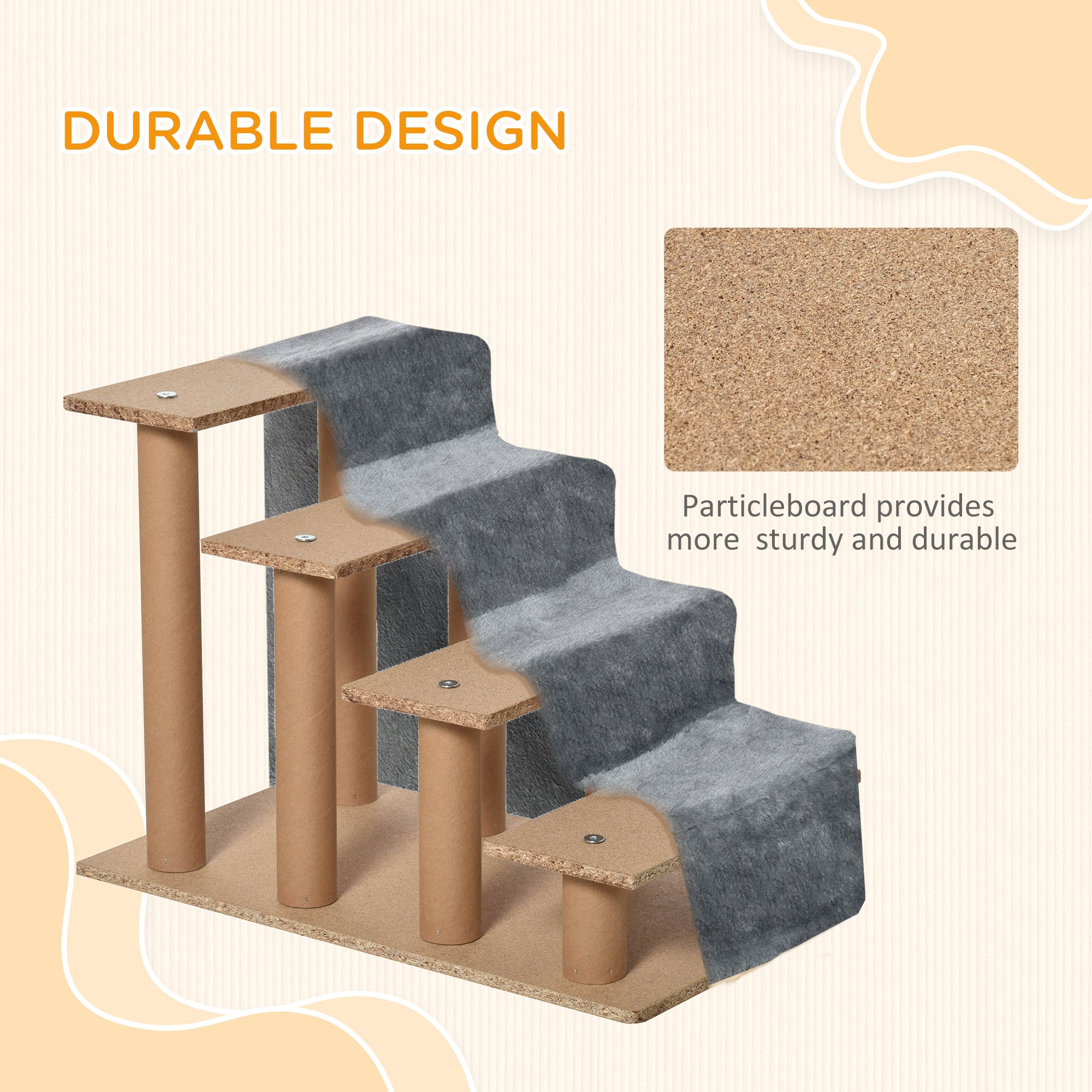 Dog Steps for Sofa, 4 Steps Dog Stairs, Pet Stairs, with Washable Plush Cover, for Small Breeds, Cats - Light Grey