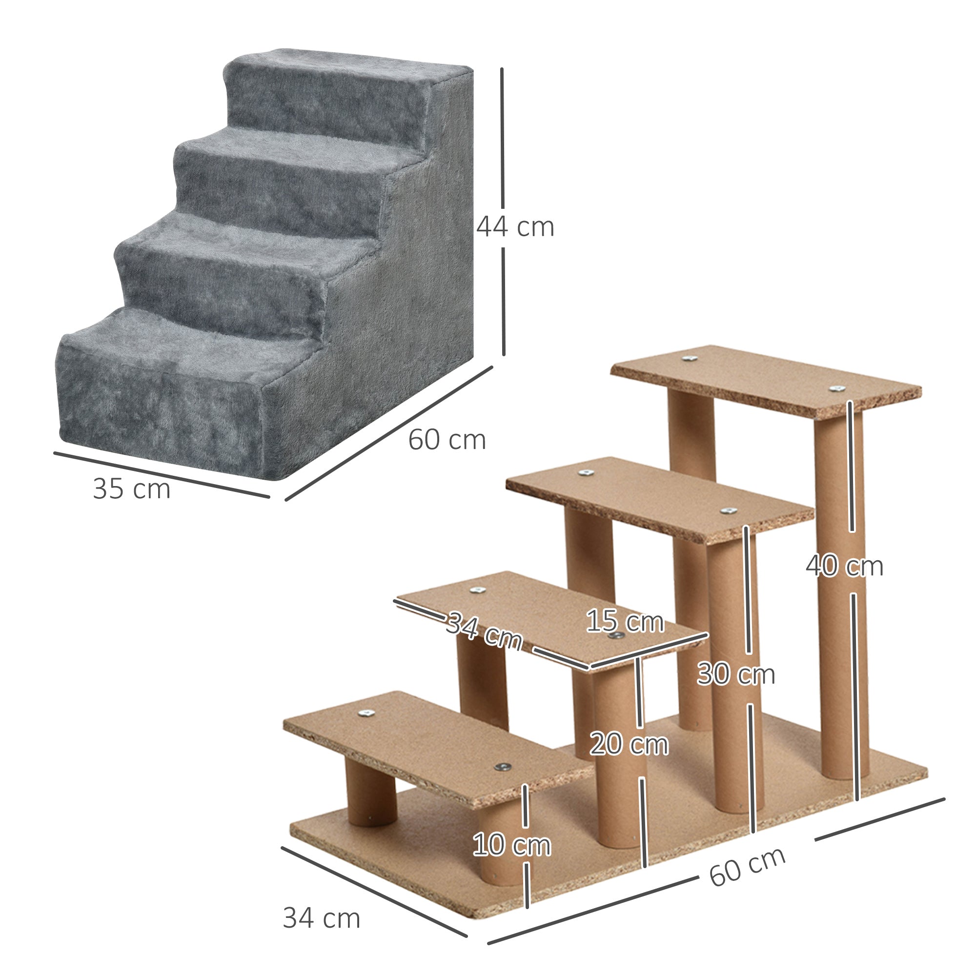 Dog Steps for Sofa, 4 Steps Dog Stairs, Pet Stairs, with Washable Plush Cover, for Small Breeds, Cats - Light Grey