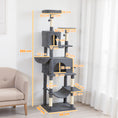 Load image into Gallery viewer, Cat Tree, 202cm Large Cat Tower for Indoor Kittens with 6 Scratching Posts, 2 Condos, 2 Perches, 2 Hammocks, Pompoms, Multi-Level Plush Kitty Activity Centre for Rest and Play, Dark Grey
