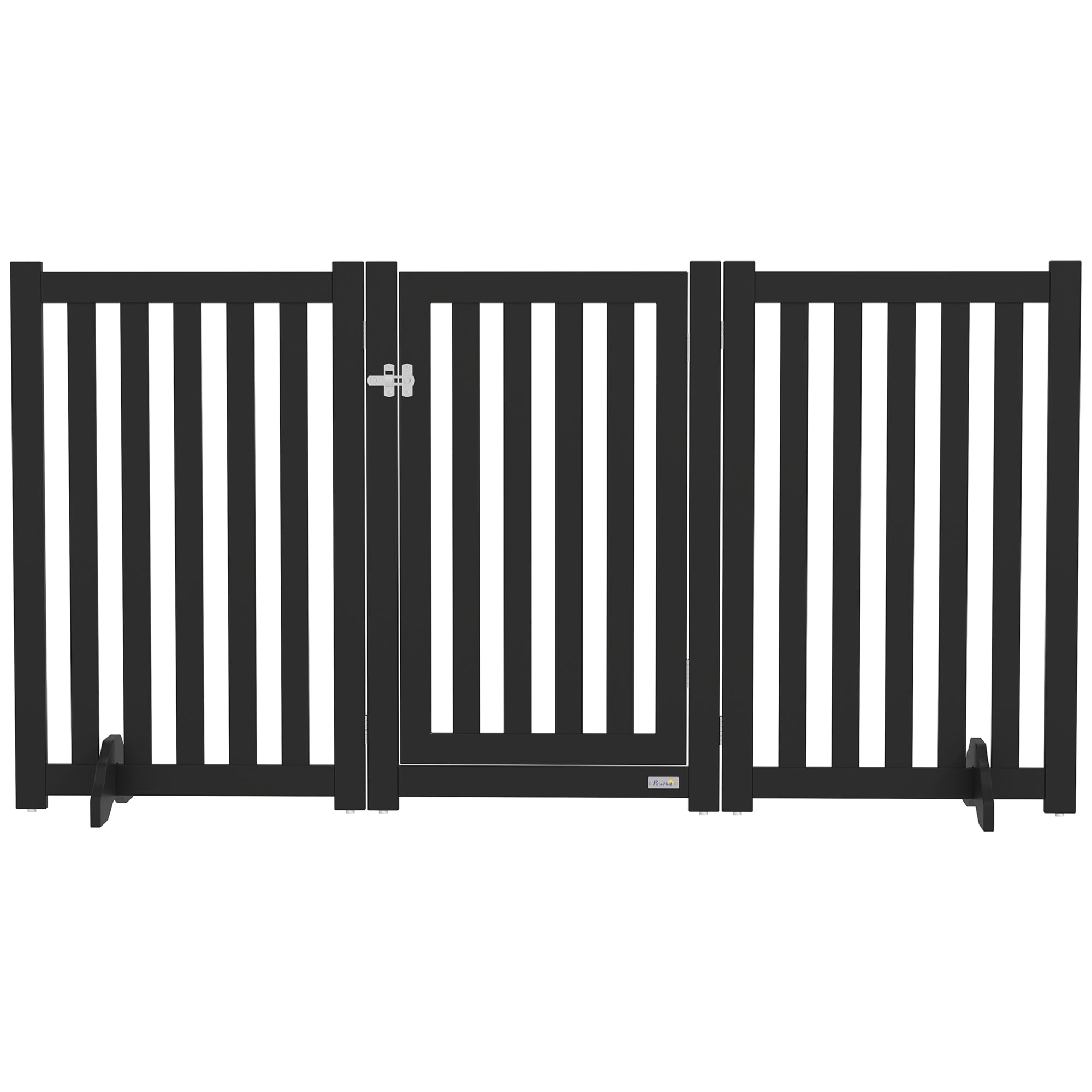 31.5"H Foldable Dog Gate with Door, 3 Panels Freestanding Pet Gate Barriers Indoor with Support Feet, Puppy Fence for Small Medium Dogs, Black