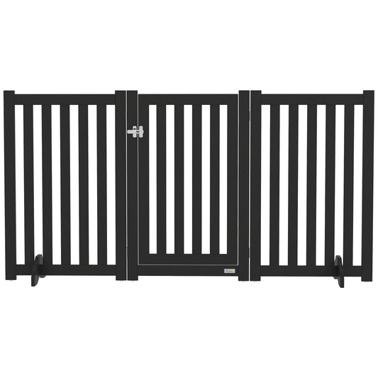 31.5"H Foldable Dog Gate with Door, 3 Panels Freestanding Pet Gate Barriers Indoor with Support Feet, Puppy Fence for Small Medium Dogs, Black