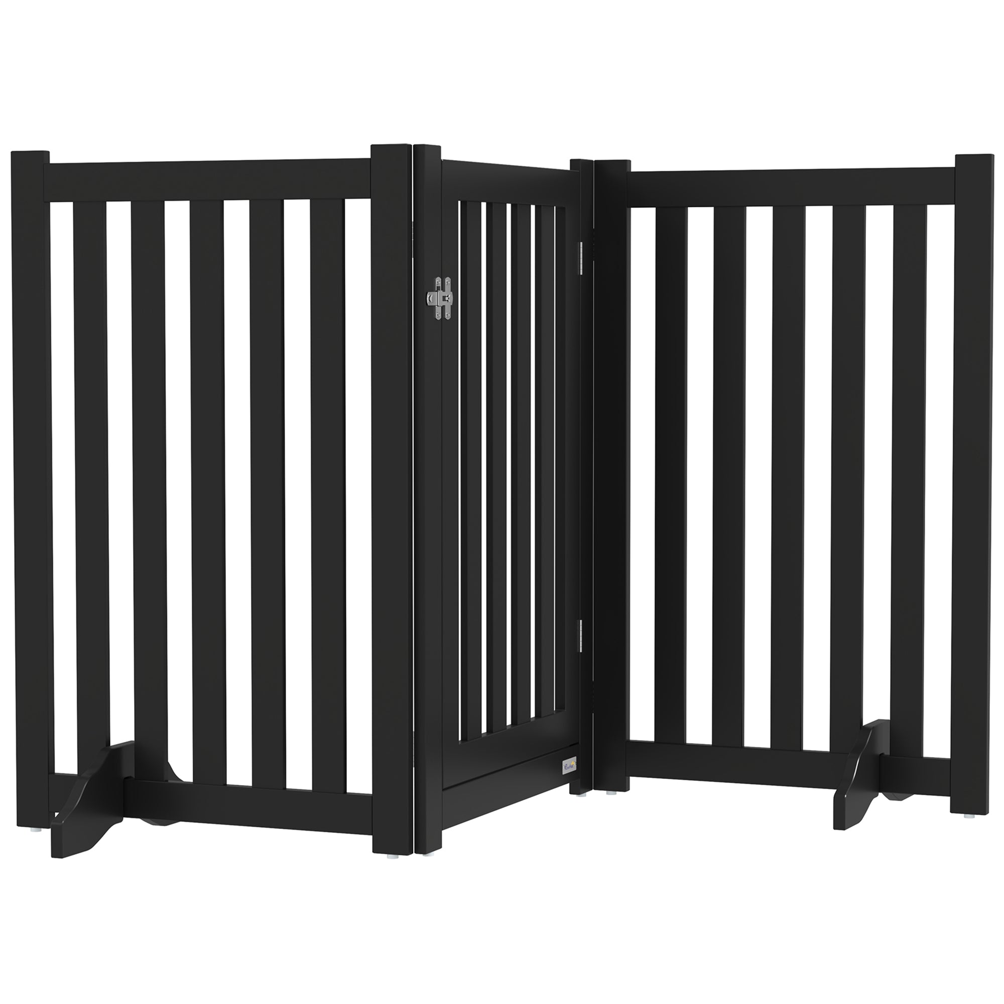 31.5"H Foldable Dog Gate with Door, 3 Panels Freestanding Pet Gate Barriers Indoor with Support Feet, Puppy Fence for Small Medium Dogs, Black