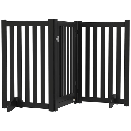 31.5"H Foldable Dog Gate with Door, 3 Panels Freestanding Pet Gate Barriers Indoor with Support Feet, Puppy Fence for Small Medium Dogs, Black