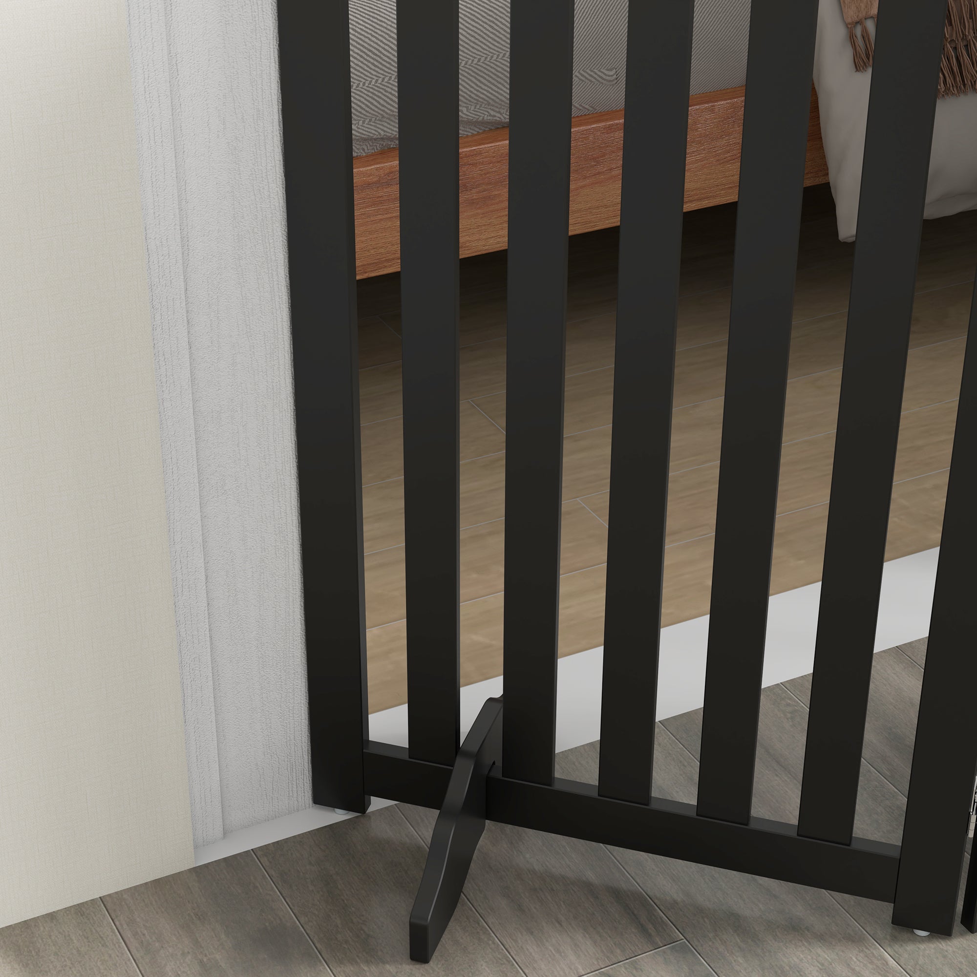 31.5"H Foldable Dog Gate with Door, 3 Panels Freestanding Pet Gate Barriers Indoor with Support Feet, Puppy Fence for Small Medium Dogs, Black