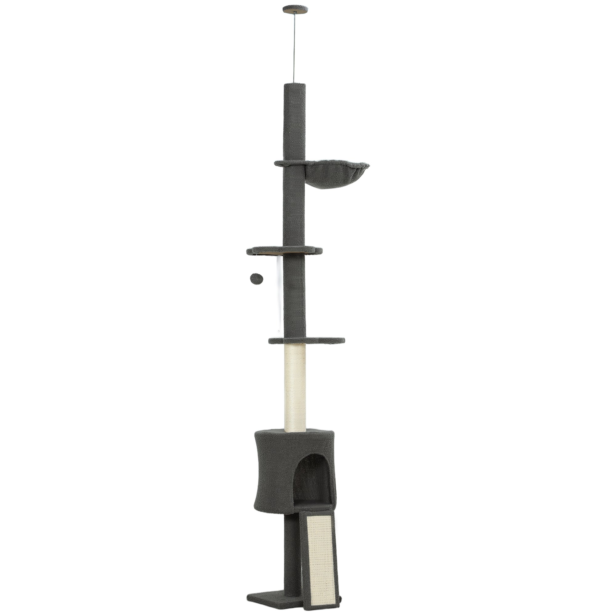 Floor to Ceiling Cat Tree, 5-Tier Cat Tower Adjustable Height 87"-94.5" with Sisal Scratching Post, Condo, Hammock, Ramp, Perches, Climbing Activity Center for Indoor Kitten