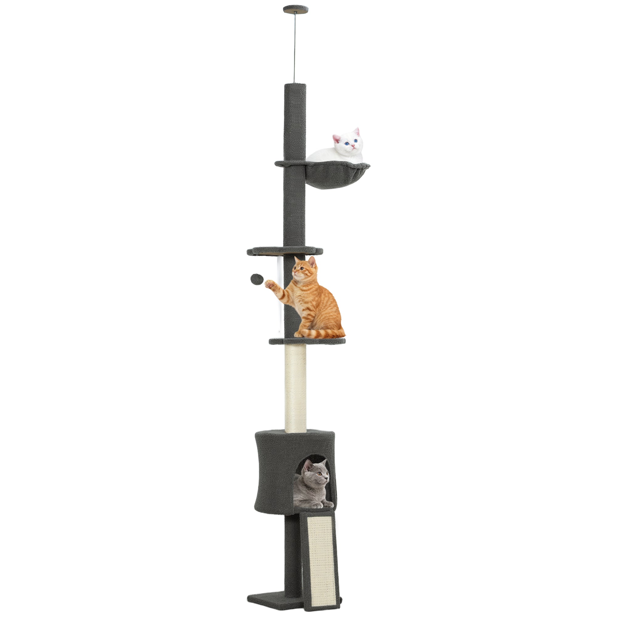 Floor to Ceiling Cat Tree, 5-Tier Cat Tower Adjustable Height 87"-94.5" with Sisal Scratching Post, Condo, Hammock, Ramp, Perches, Climbing Activity Center for Indoor Kitten