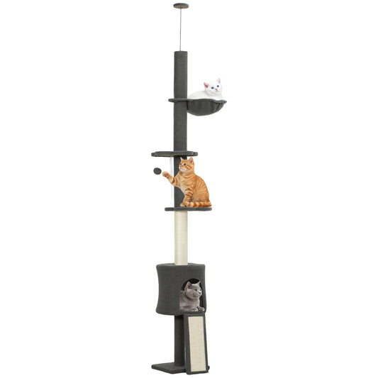 Floor to Ceiling Cat Tree, 5-Tier Cat Tower Adjustable Height 87"-94.5" with Sisal Scratching Post, Condo, Hammock, Ramp, Perches, Climbing Activity Center for Indoor Kitten