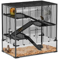 Load image into Gallery viewer, PawHut Large Hamster Cage with Deep Tempered Glass Bottom, 4 Tiers Hamster Tank with Running Wheel, Hut, Water Bottle, Dish, Rat Cage for Syrian, Dwarf, Gerbils, Mouse, 31" x 19" x 31.5", Black
