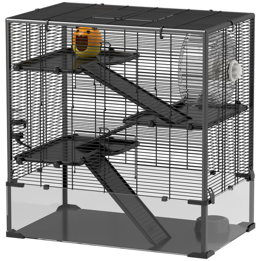 Hamster Cage with Deep Tempered Glass Bottom, 4 Tier Large Hamster Tank with Hut, Running Wheel, Platforms, Ramps, Food Dish, Water Bottle, for Syrian, Dwarf, Rats, Gerbils, 78.5 x 48.5 x 80cm