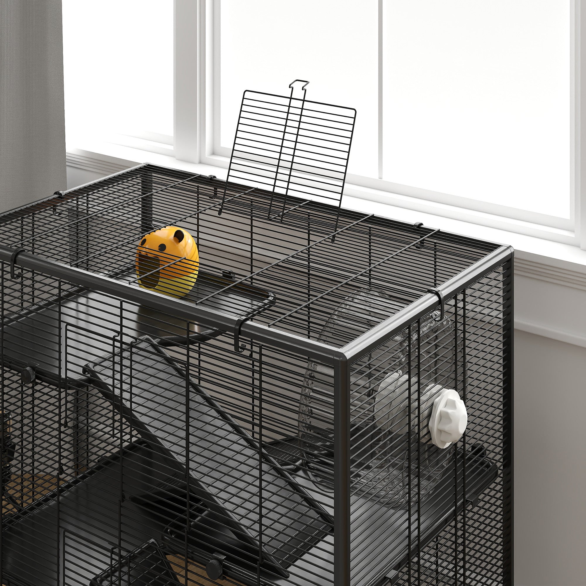 PawHut Large Hamster Cage with Deep Tempered Glass Bottom, 4 Tiers Hamster Tank with Running Wheel, Hut, Water Bottle, Dish, Rat Cage for Syrian, Dwarf, Gerbils, Mouse, 31" x 19" x 31.5", Black