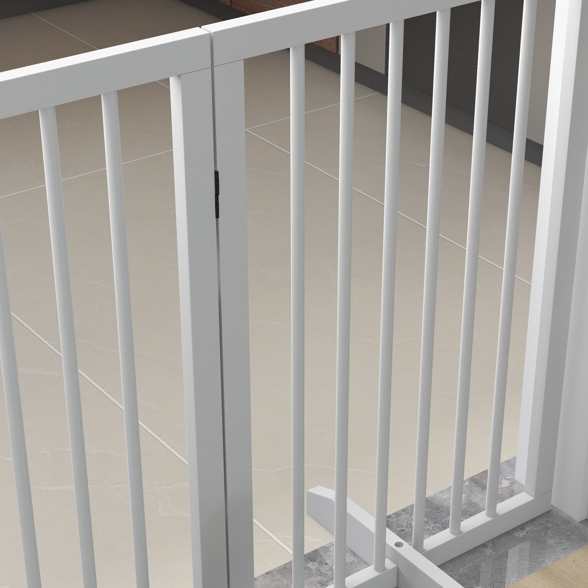 Free Standing Pet Gate, Foldable Dog Gates with 2 Support Feet, 4 Panels for Doorway Stairs, 30" High Wooden Pet Fence for Small Medium Dogs, Indoor Use, White