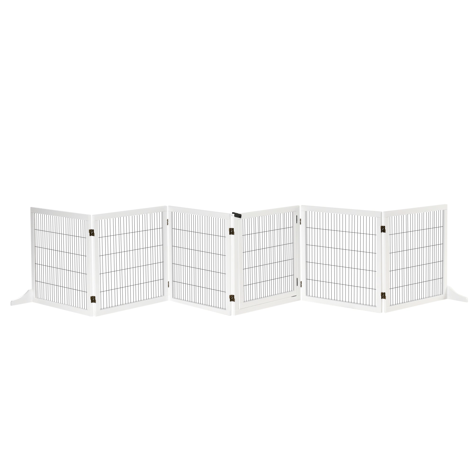 Wooden Pet Gate, Dog Safety Barrier, Freestanding Foldable Fence, w/ 6 Panels, 2 Support Feet, for House Doorway Stairs, Small & Medium Dogs, White