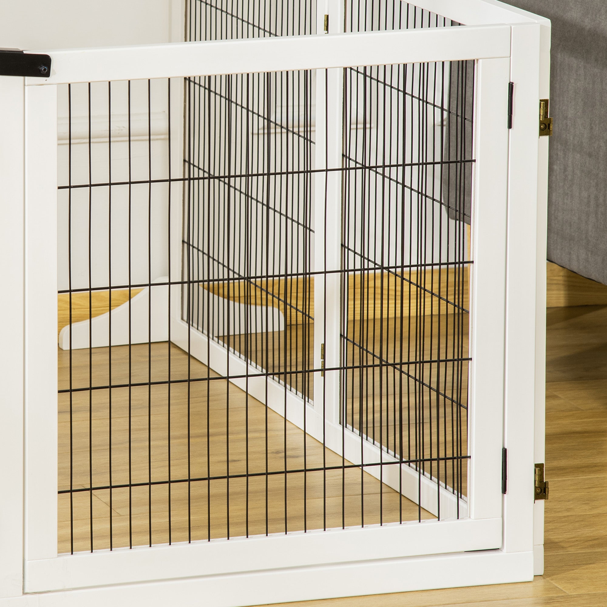 Wooden Pet Gate, Dog Safety Barrier, Freestanding Foldable Fence, w/ 6 Panels, 2 Support Feet, for House Doorway Stairs, Small & Medium Dogs, White