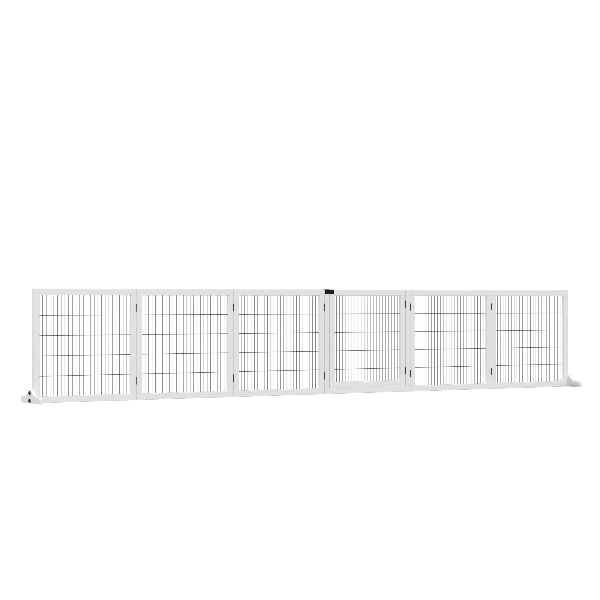 Wooden Pet Gate, Dog Safety Barrier, Freestanding Foldable Fence, w/ 6 Panels, 2 Support Feet, for House Doorway Stairs, Small & Medium Dogs, White