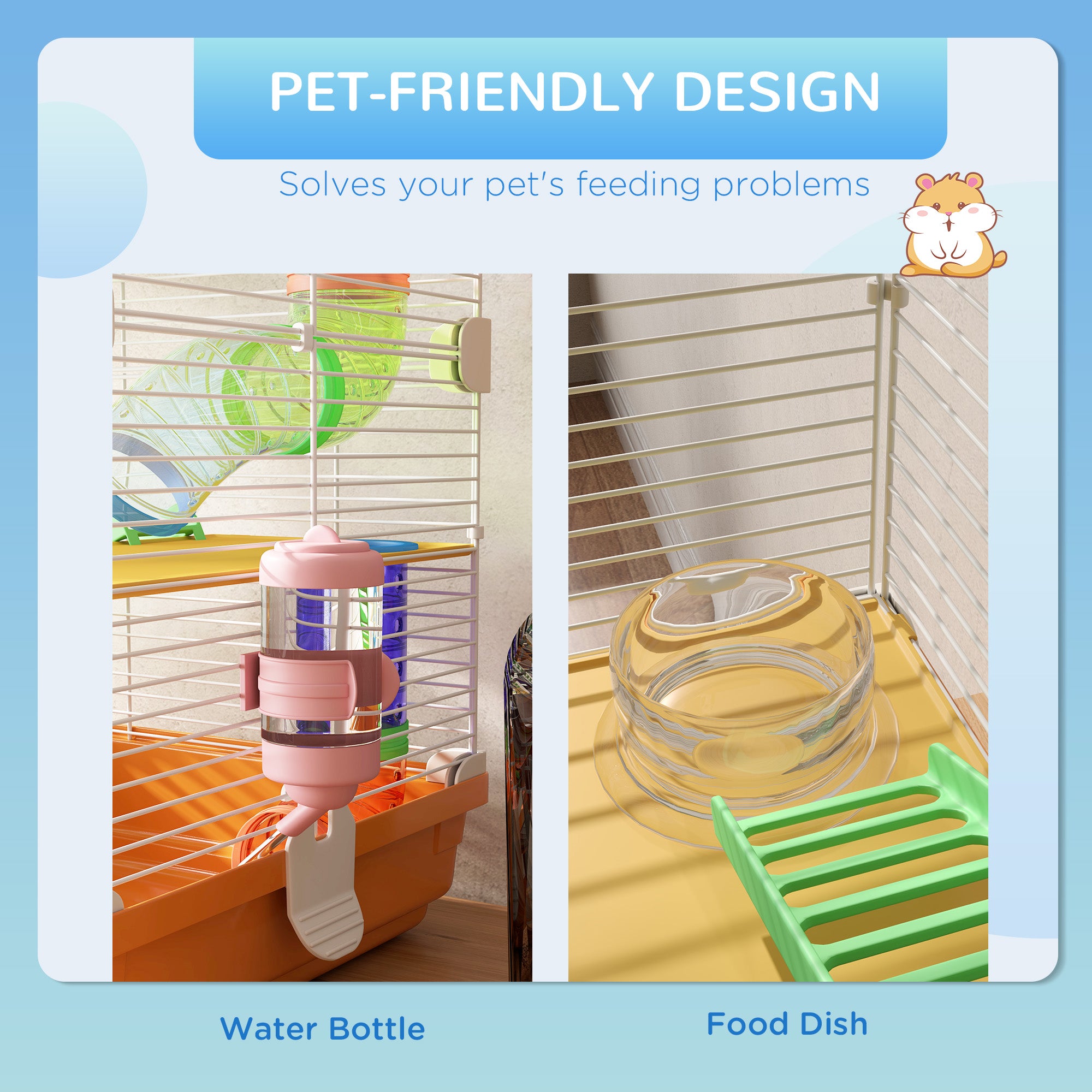 5 Tiers Hamster Cage Portable Animal Travel Carrier Habitat with Exercise Wheels Play Tube Water Bottle Dishes House Ladder for Gerbils, Orange