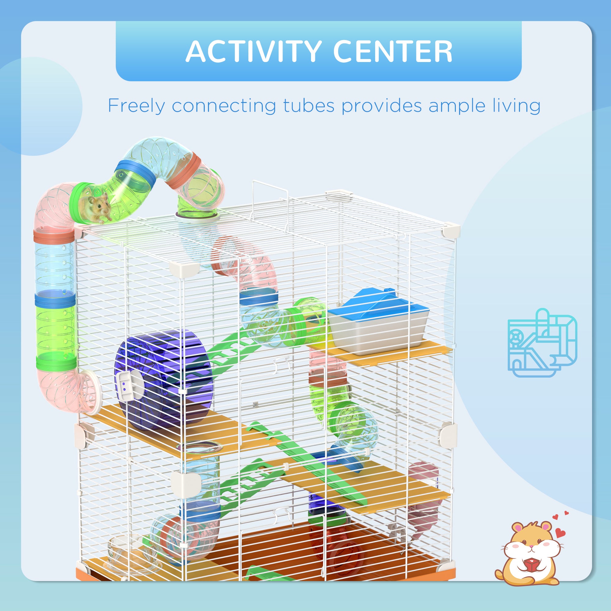 5 Tiers Hamster Cage Portable Animal Travel Carrier Habitat with Exercise Wheels Play Tube Water Bottle Dishes House Ladder for Gerbils, Orange