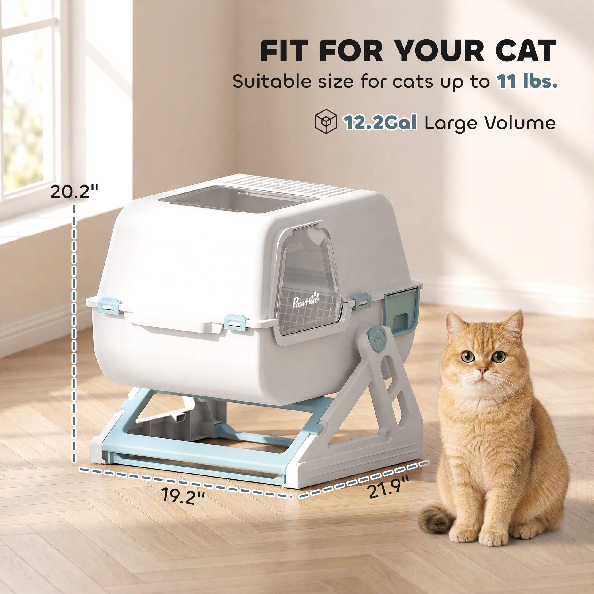 Cat Litter Box with Lid, Enclosed Cat Litter Box with Deodorization Bag & Drawer Pan, High Sides & Flip-to-Clean, Multi-Entry Design, Odor Control, Light Blue
