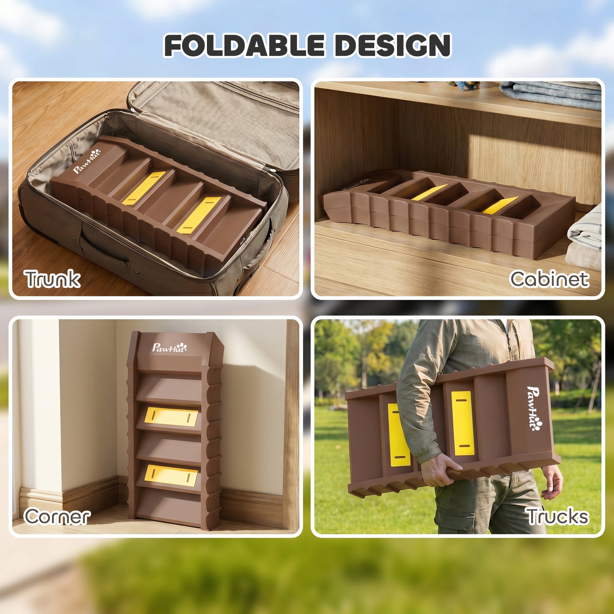 Dog Stairs for Car Truck SUV, Foldable Dog Ramp for Medium Small Dogs, Folding Pet Stairs with Non-slip Strips & Pads, Supports Up to 150 lbs (10 Steps), Brown