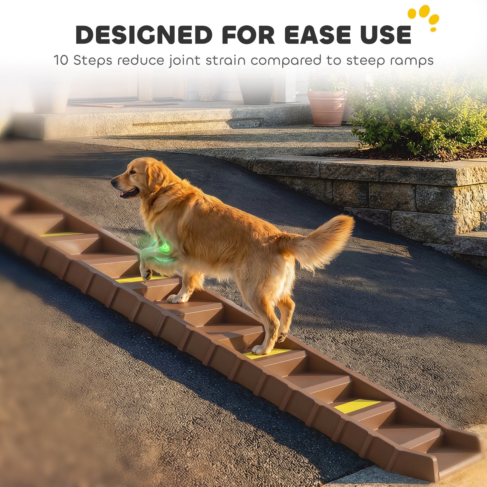 Dog Stairs for Car Truck SUV, Foldable Dog Ramp for Medium Small Dogs, Folding Pet Stairs with Non-slip Strips & Pads, Supports Up to 150 lbs (10 Steps), Brown
