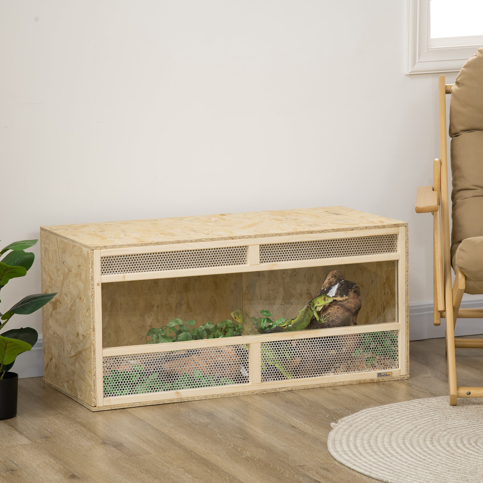 Reptile Terrarium Vivarium Habitat w/ Transparent Sliding Doors, Breathable Mesh, for Lizards, Horned Frogs, Snakes and Chameleons, 100 x 47 x 47cm