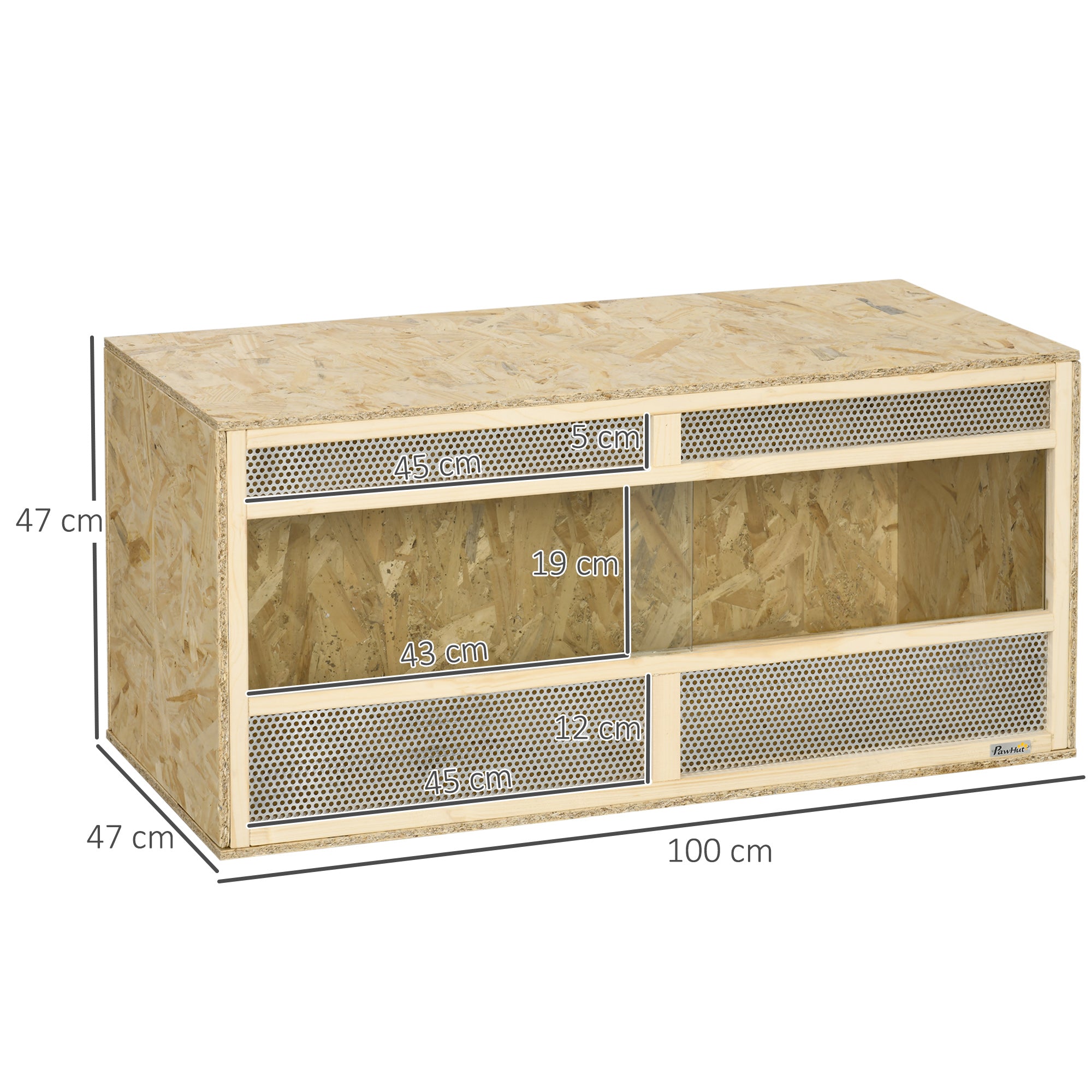 Reptile Terrarium Vivarium Habitat w/ Transparent Sliding Doors, Breathable Mesh, for Lizards, Horned Frogs, Snakes and Chameleons, 100 x 47 x 47cm