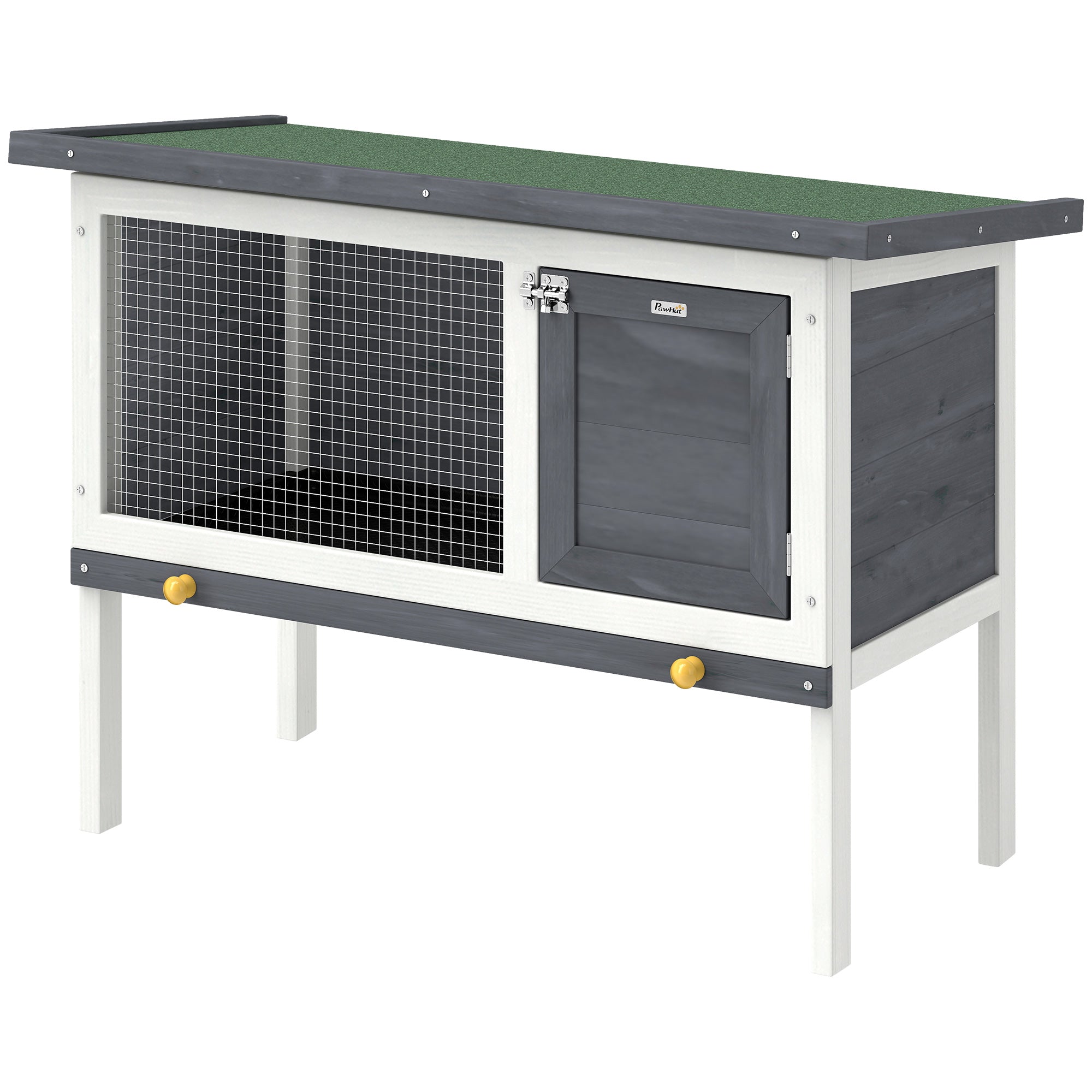 Wooden Rabbit Hutch, Guinea Pig Hutch with Openable Asphalt Roof and Pull-Out Tray, Outdoor Elevated Bunny House for Rabbits, Chinchillas and Small Animals, Indoor Outdoor Use, Grey