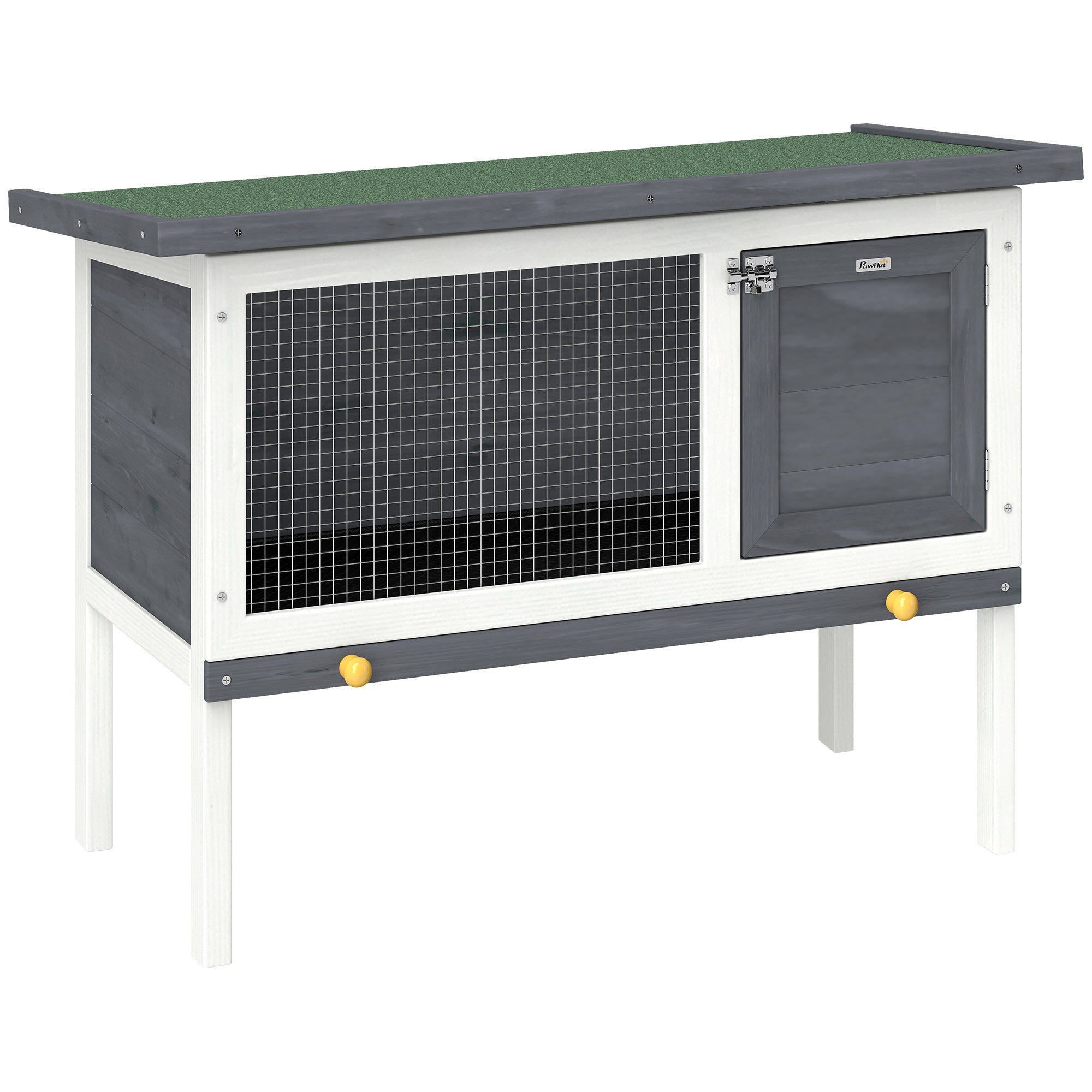 Wooden Rabbit Hutch, Guinea Pig Hutch with Openable Asphalt Roof and Pull-Out Tray, Outdoor Elevated Bunny House for Rabbits, Chinchillas and Small Animals, Indoor Outdoor Use, Grey
