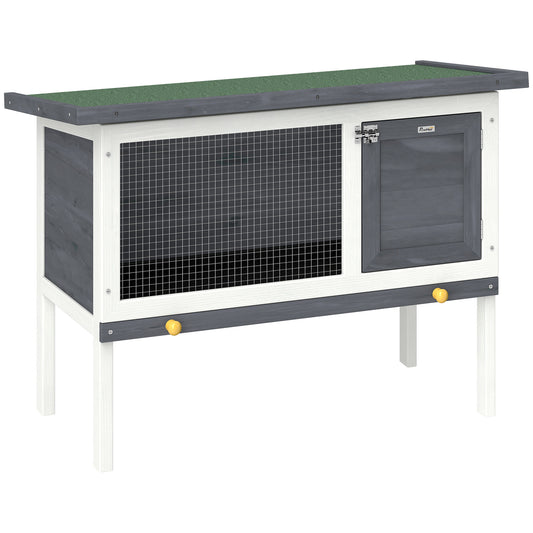 Wooden Rabbit Hutch, Guinea Pig Hutch with Openable Asphalt Roof and Pull-Out Tray, Outdoor Elevated Bunny House for Rabbits, Chinchillas and Small Animals, Indoor Outdoor Use, Grey