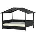 Load image into Gallery viewer, PawHut Wicker Dog House Outdoor with Canopy, Rattan Dog Bed with Water-resistant Cushion, Raised Dog Bed for Small, Medium Dogs up to 66 lbs, 19.75" in Length, Black Wicker, White Cushion
