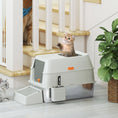 Load image into Gallery viewer, Stainless Steel Cat Litter Box with Lid, Metal Litter Pan Tray with High Sided, Scoop, 34.5L, Easy Clean, Non-Sticky & Anti-Leakage, Light Grey
