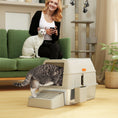 Load image into Gallery viewer, Stainless Steel Cat Litter Box with Lid, Metal Litter Pan Tray with High Sided, Scoop, 34.5L, Easy Clean, Non-Sticky & Anti-Leakage, Light Grey
