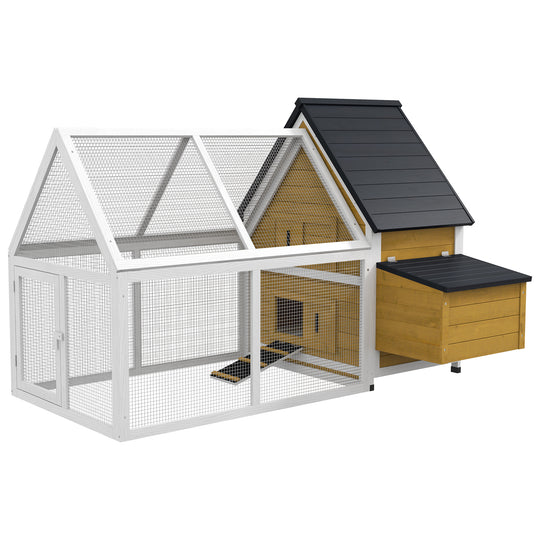 PawHut 65" Chicken Coop Wooden with Detachable Run, Outdoor Chicken House Poultry Cage Hen with Nesting Box, Removable Tray, Roosting Bars, Ramp, for Garden Backyard, Natural