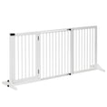 Load image into Gallery viewer, PawHut Adjustable Wooden Pet Gate, Freestanding Dog Fence for Doorway, Hall, 3 Panels w/ Safety Barrier, Lockable Door, White, 44.5"-65.25" L x 14.25" H
