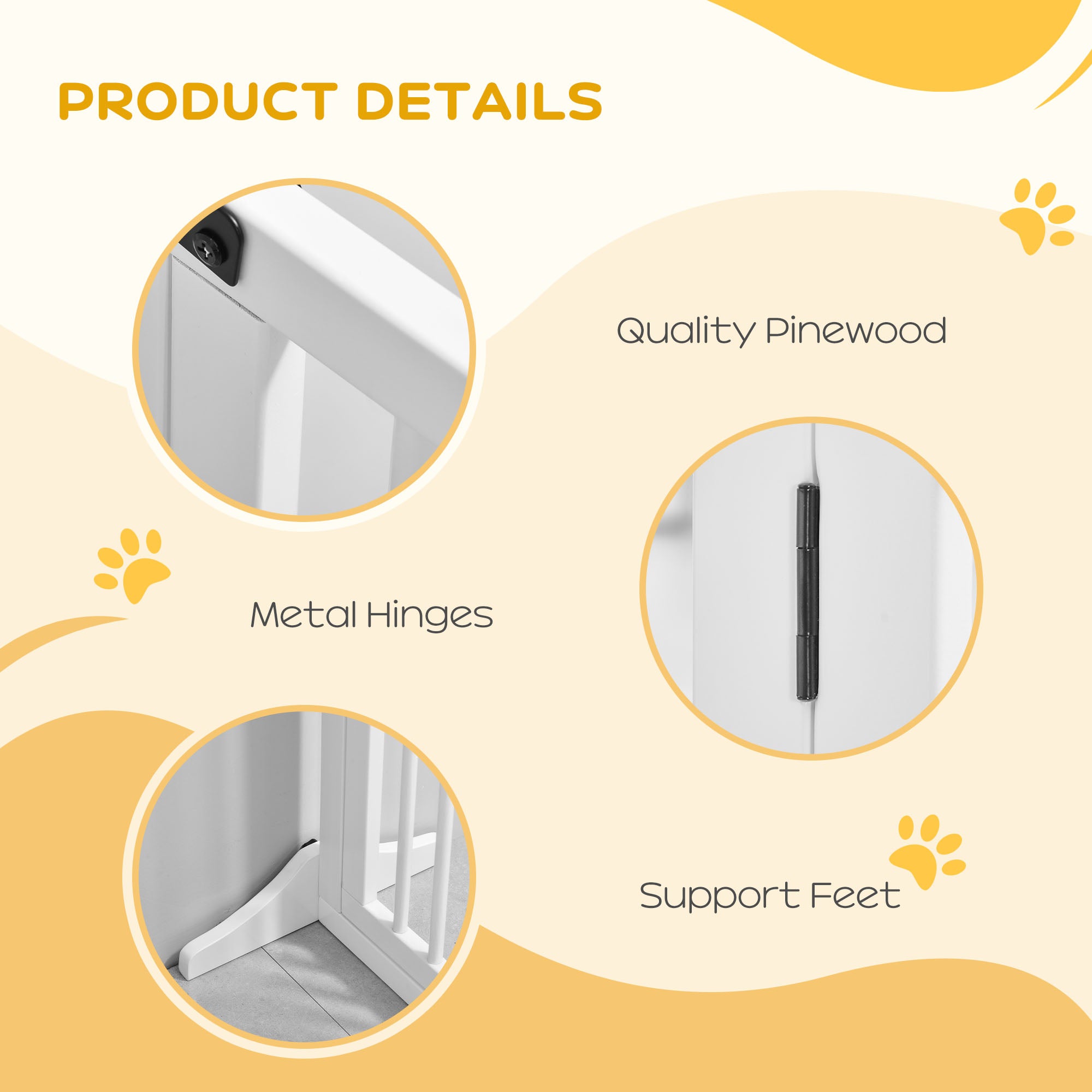 PawHut Adjustable Wooden Pet Gate, Freestanding Dog Fence for Doorway, Hall, 3 Panels w/ Safety Barrier, Lockable Door, White, 44.5"-65.25" L x 14.25" H