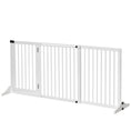 Load image into Gallery viewer, PawHut Adjustable Wooden Pet Gate, Freestanding Dog Fence for Doorway, Hall, 3 Panels w/ Safety Barrier, Lockable Door, White, 44.5"-65.25" L x 14.25" H
