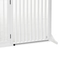 Load image into Gallery viewer, PawHut Adjustable Wooden Pet Gate, Freestanding Dog Fence for Doorway, Hall, 3 Panels w/ Safety Barrier, Lockable Door, White, 44.5"-65.25" L x 14.25" H
