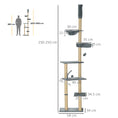 Load image into Gallery viewer, Floor to Ceiling Cat Tree for Indoor Cats, 6-Tier Play Tower Climbing Activity Center with Scratching Post, Platforms, Bed, Hammock, Adjustable Height 230-250cm, Grey
