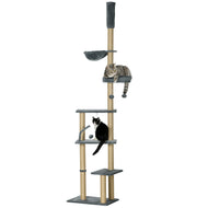 Floor to Ceiling Cat Tree for Indoor Cats, 6-Tier Play Tower Climbing Activity Center with Scratching Post, Platforms, Bed, Hammock, Adjustable Height 230-250cm, Grey