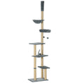 Load image into Gallery viewer, Floor to Ceiling Cat Tree for Indoor Cats, 6-Tier Play Tower Climbing Activity Center with Scratching Post, Platforms, Bed, Hammock, Adjustable Height 230-250cm, Grey
